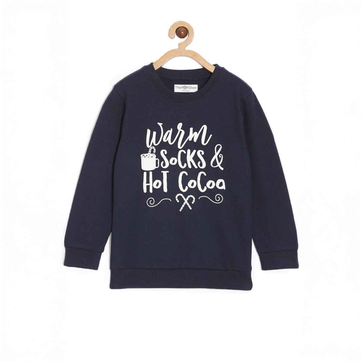 The Mom Store Girls Warm Socks And Hot Cocoa Sweatshirt | Kww-An-Wshc | Navy | 5-6 Years