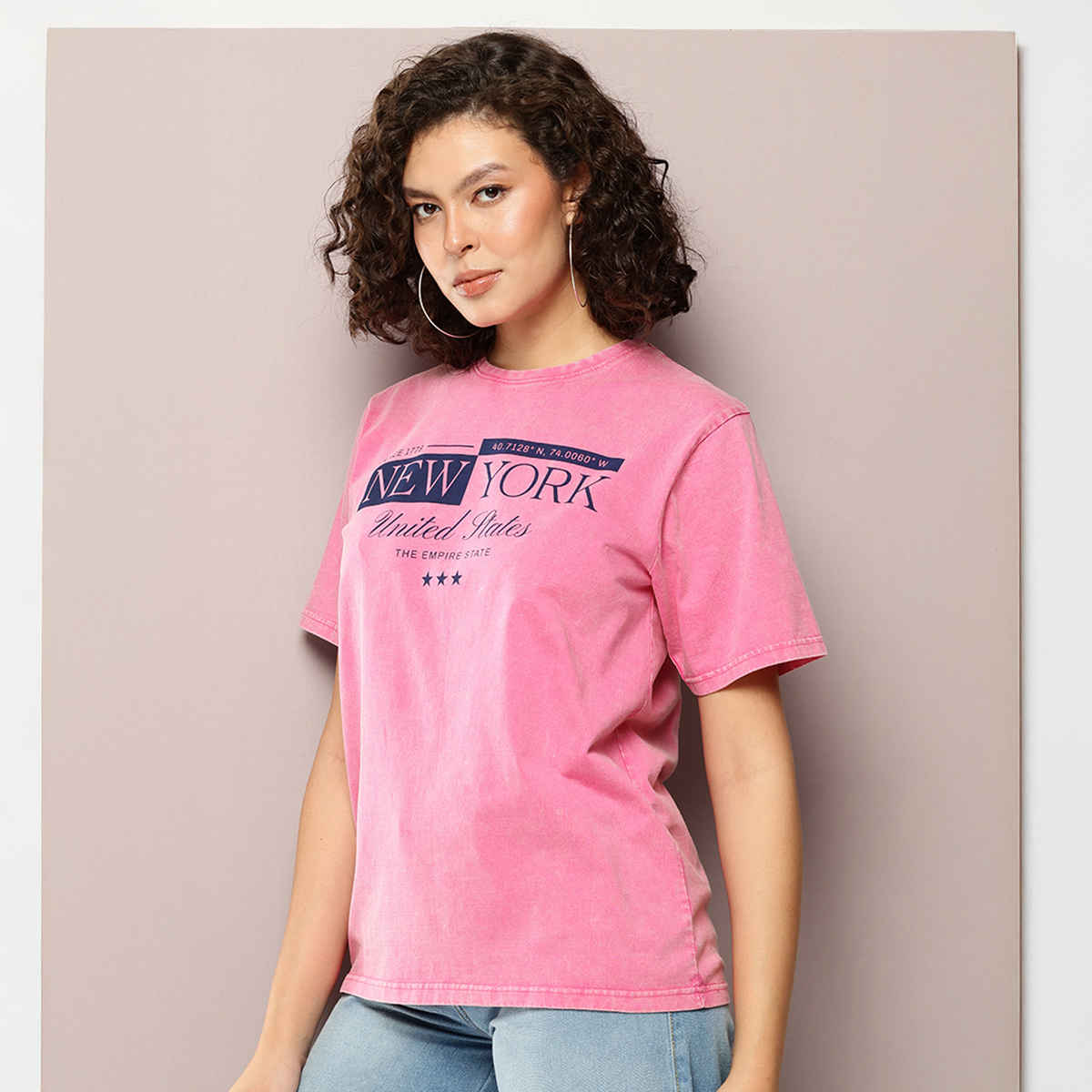 Dillinger Women's Oversized Printed Crew Neck T-shirt | Fuchsia - M