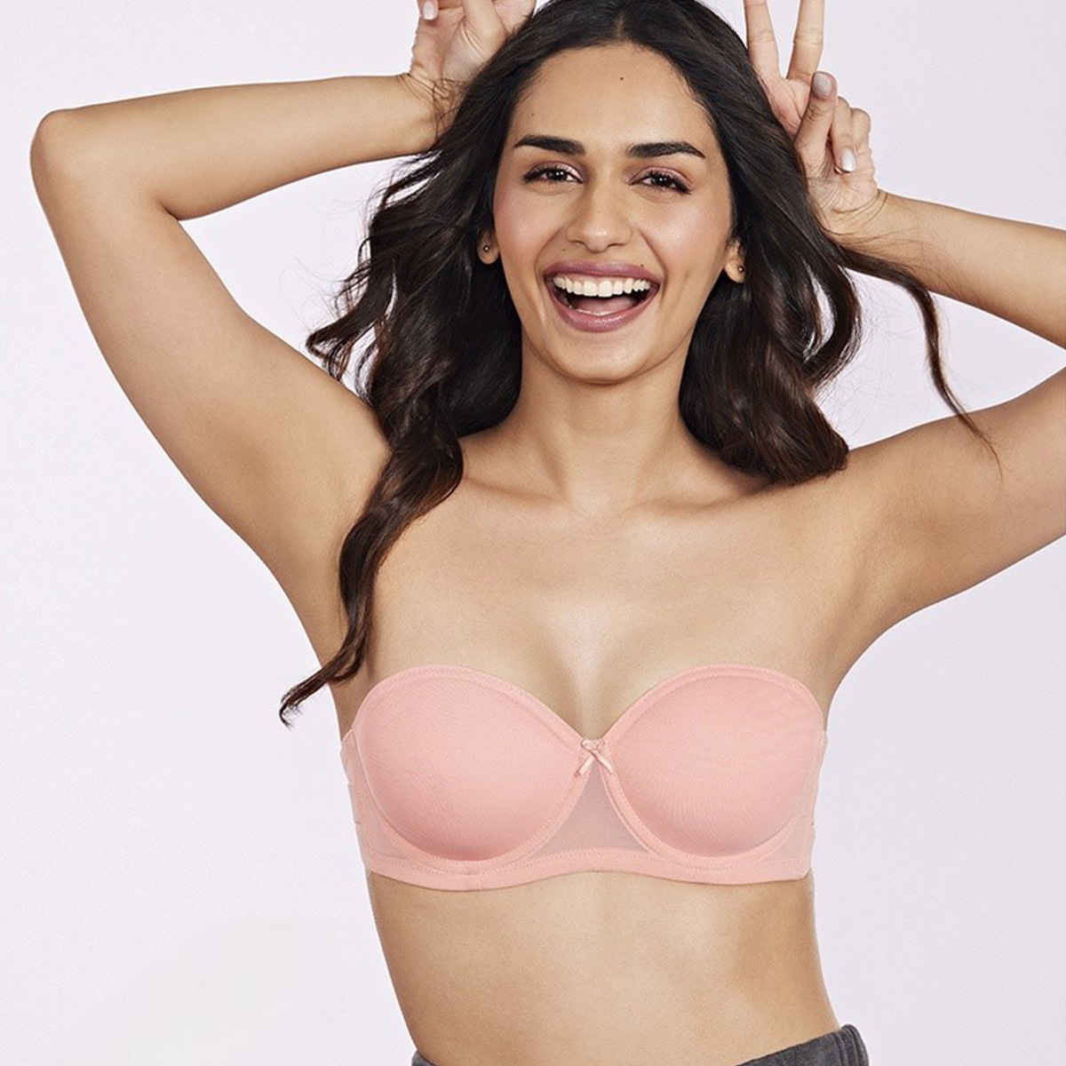 Clovia Women Padded Wired Demi Cup Strapless T-shirt Bra | Clear Straps & Band | Peach | 38D