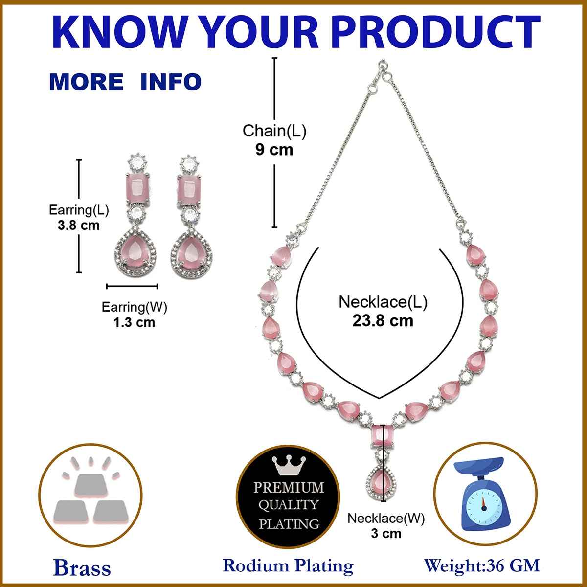 Zeneme Rhodium Plated AD-Studded Jewellery Set For Women & Girls