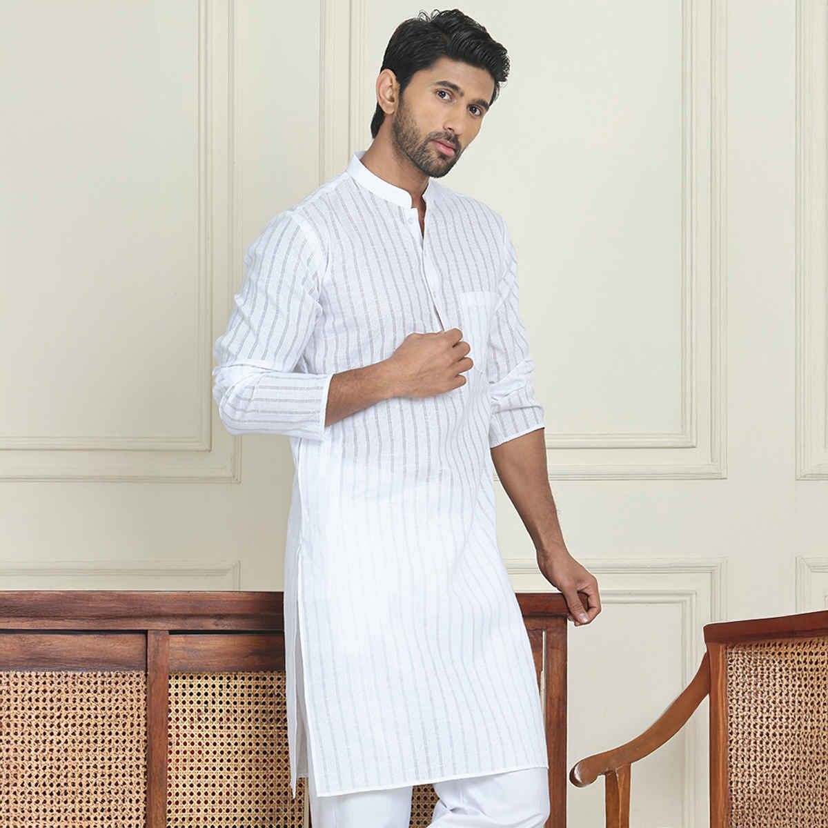 Jompers Men's Kurta | KO 5207 | White - XL