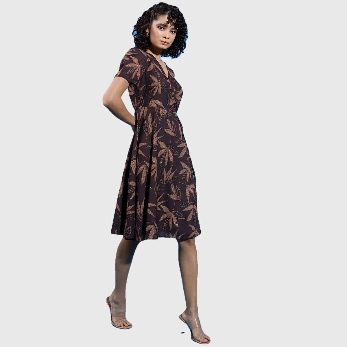 Ketch Women's Printed Fit & Flare V-Neck Wrap Dress | Brown - S