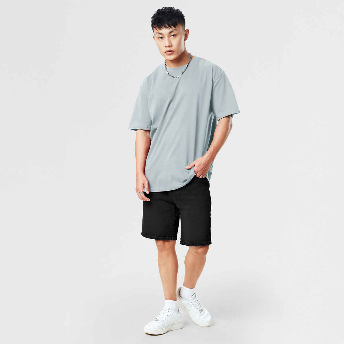 The Souled Store Men's Solids Oversized T-shirt | Grey - M