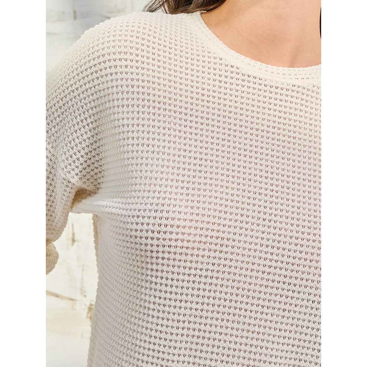 Styli Women's Oversized T-shirt with Solid Textured Fabric and Curved Hem | Beige - XL