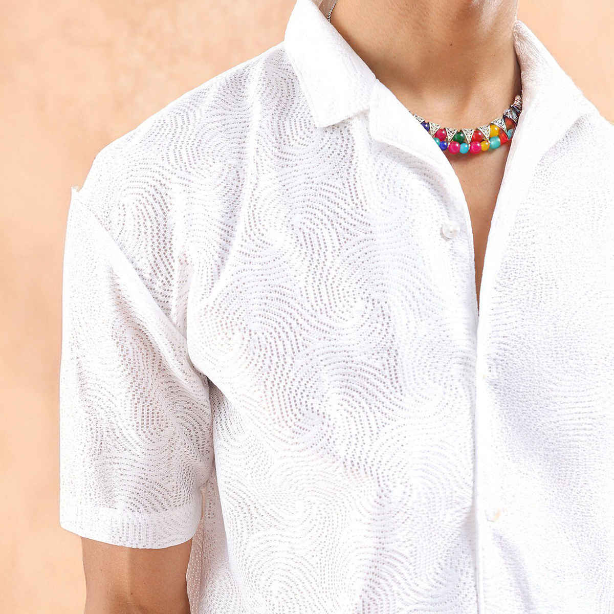 The Indian Garage Co Men's Relaxed Fit Solid Resort Half Sleeve Shirt | White - XL