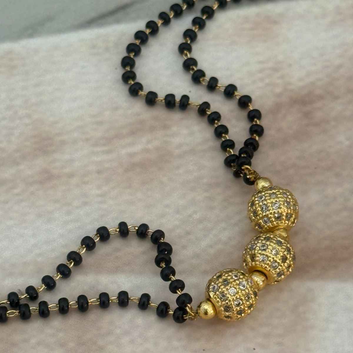 The Opal Factory Mangalsutra Double Line Golden Round Beads Pendant | Gold