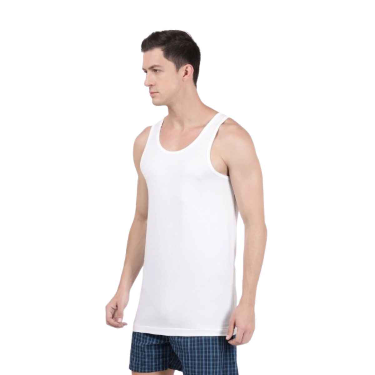 Jockey 8820 Men's Super Combed Cotton Round Neck Vest|Extended Length|Easy Tuck|PO2 | White-L