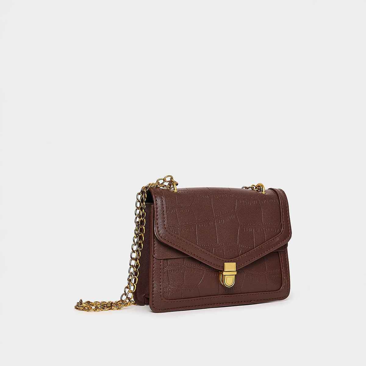 Styli Women's Croc Skin Push Lock Shoulder Satchel Bag | Brown