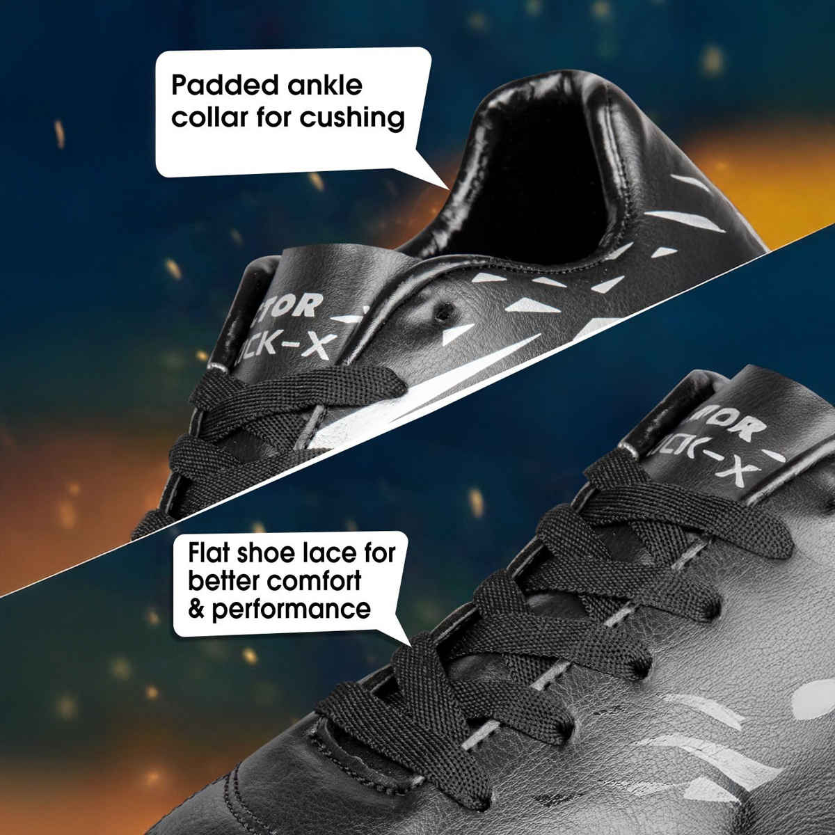 Vector X Kick-X Football Studs For Men Sports And Athletic Soccer Shoes | Black-Silver Size-9