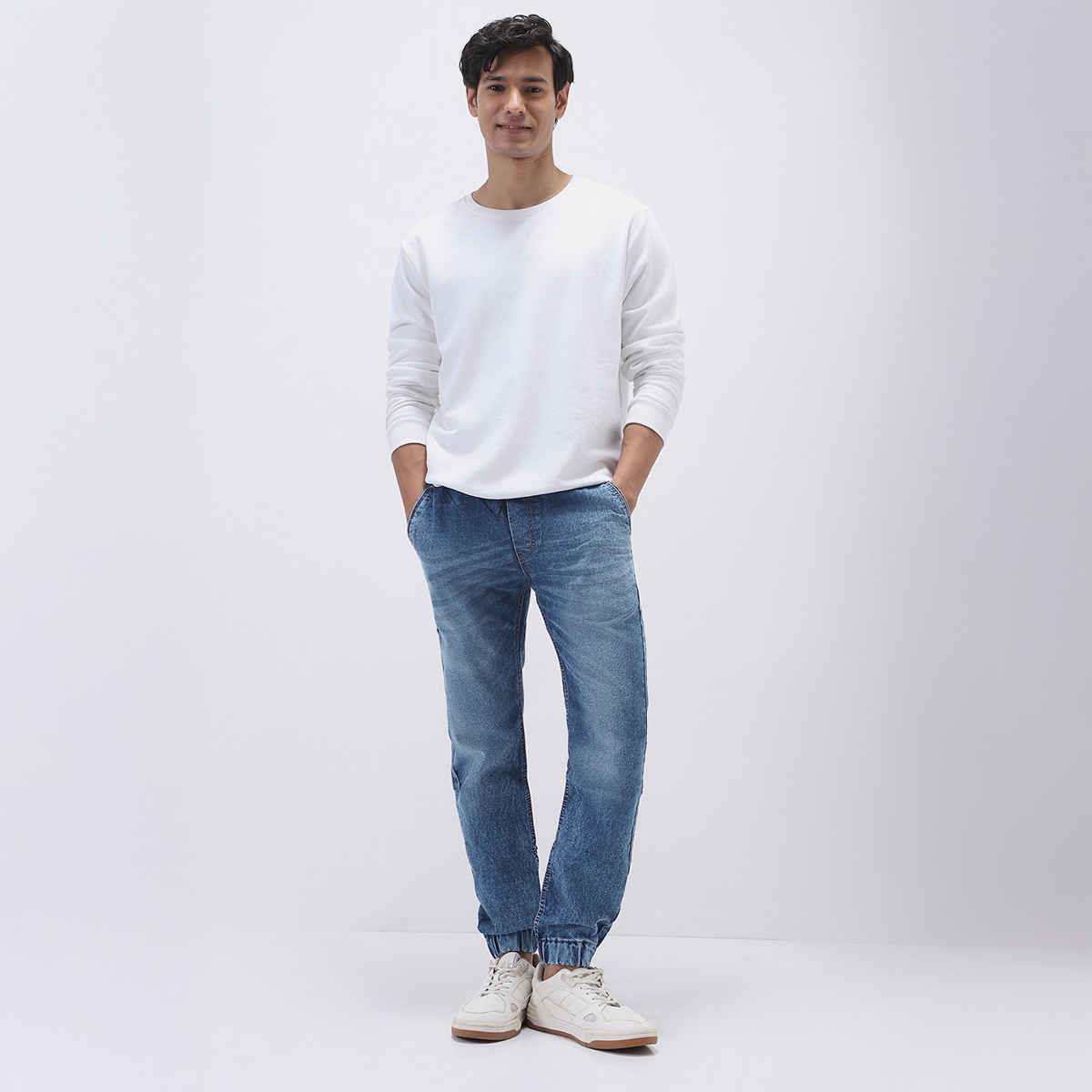Urbano Fashion Men's Jogger Jeans Slim Fit Stretch Washed | Blue | 32
