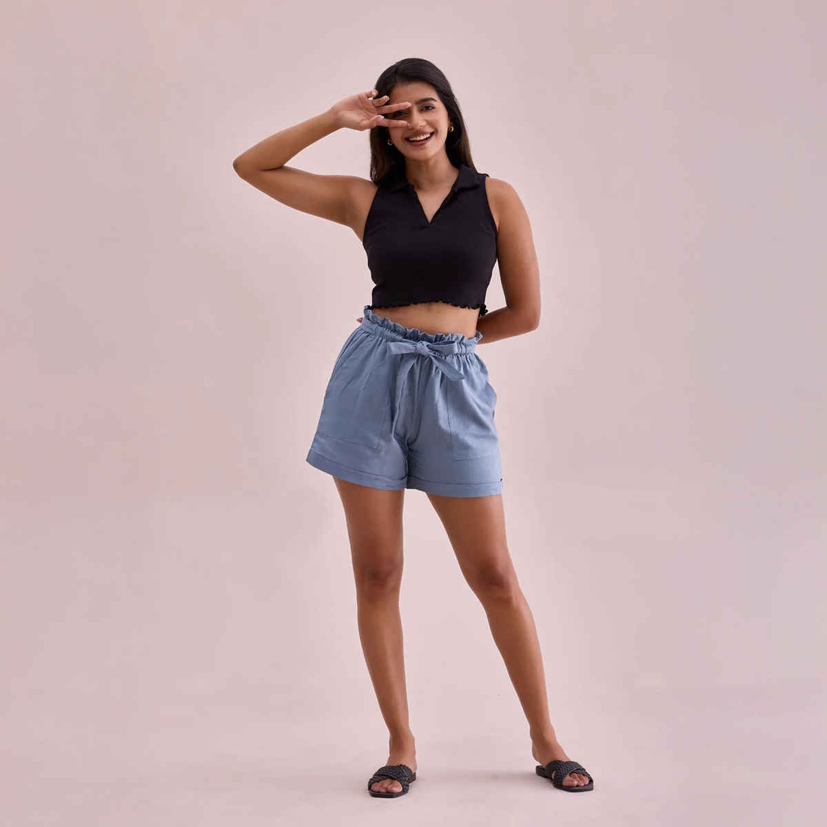 Luxrio Women's Cotton Linen Blended Shorts | WMNSHORTSCF | Light Blue - M