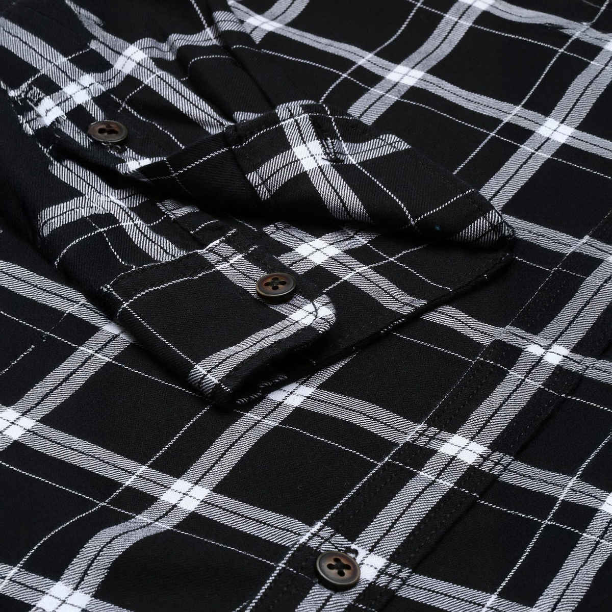 The Indian Garage Co Men's Slim Fit Checkered Casual Shirt | Black - S