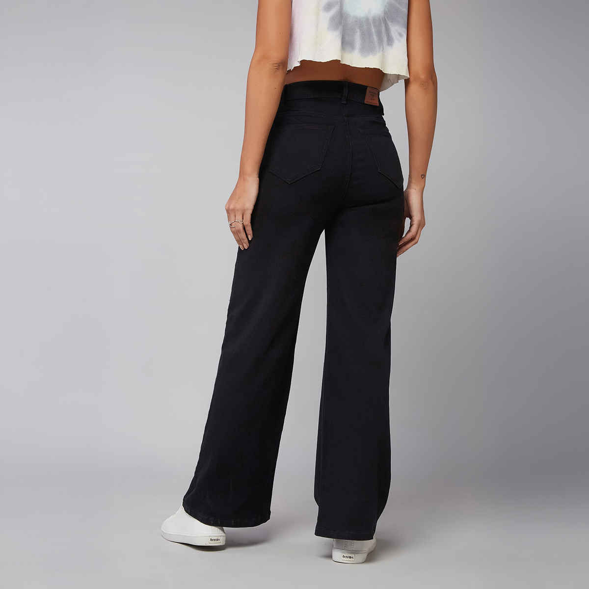 Miss Chase Women Wide Leg High Rise Clean Look Regular-Length Stretchable Denim Jeans | Black | 28