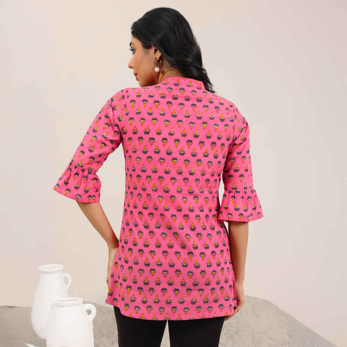 Libas Women's Printed Cotton Straight Short | 29633 | Pink - XL