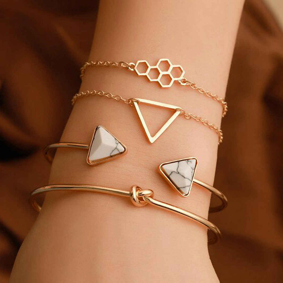 Jewels Galaxy Gold-Plated Set Of 4 Contemporary Korean Bracelets Combo (1 Pack 4 Bracelets)