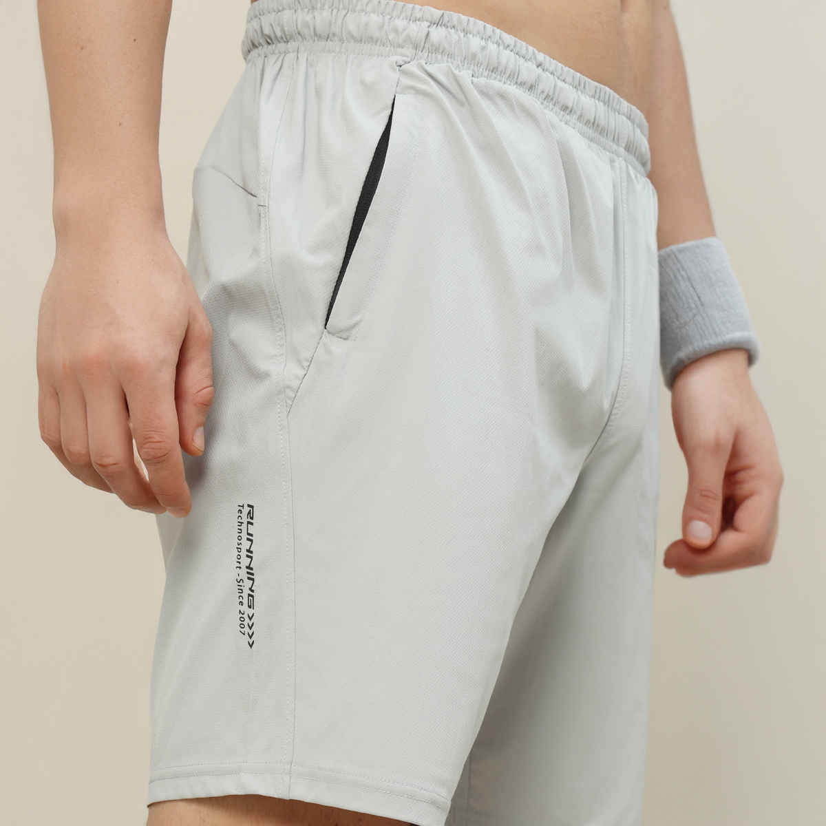 Technosport Men Poly Solid Relax Fit Sports Shorts with TECHNOLITE | Lunar Grey | XXL