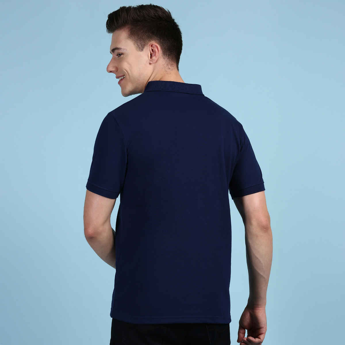 Lux Cozi Men's Solid Cotton Polo T-shirt with Pocket | Ink Blue - M