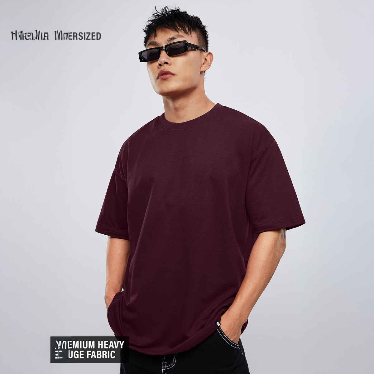 The Souled Store Solids- Dark Purple Oversized T-Shirts, Burgundy, M