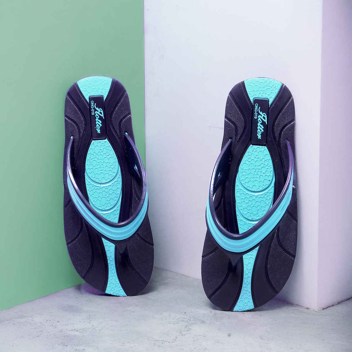 Action Men's Ong-19 Slippers | Evening Walk | Bathroom | Room Slippers | Blue and Spring Green - UK 9