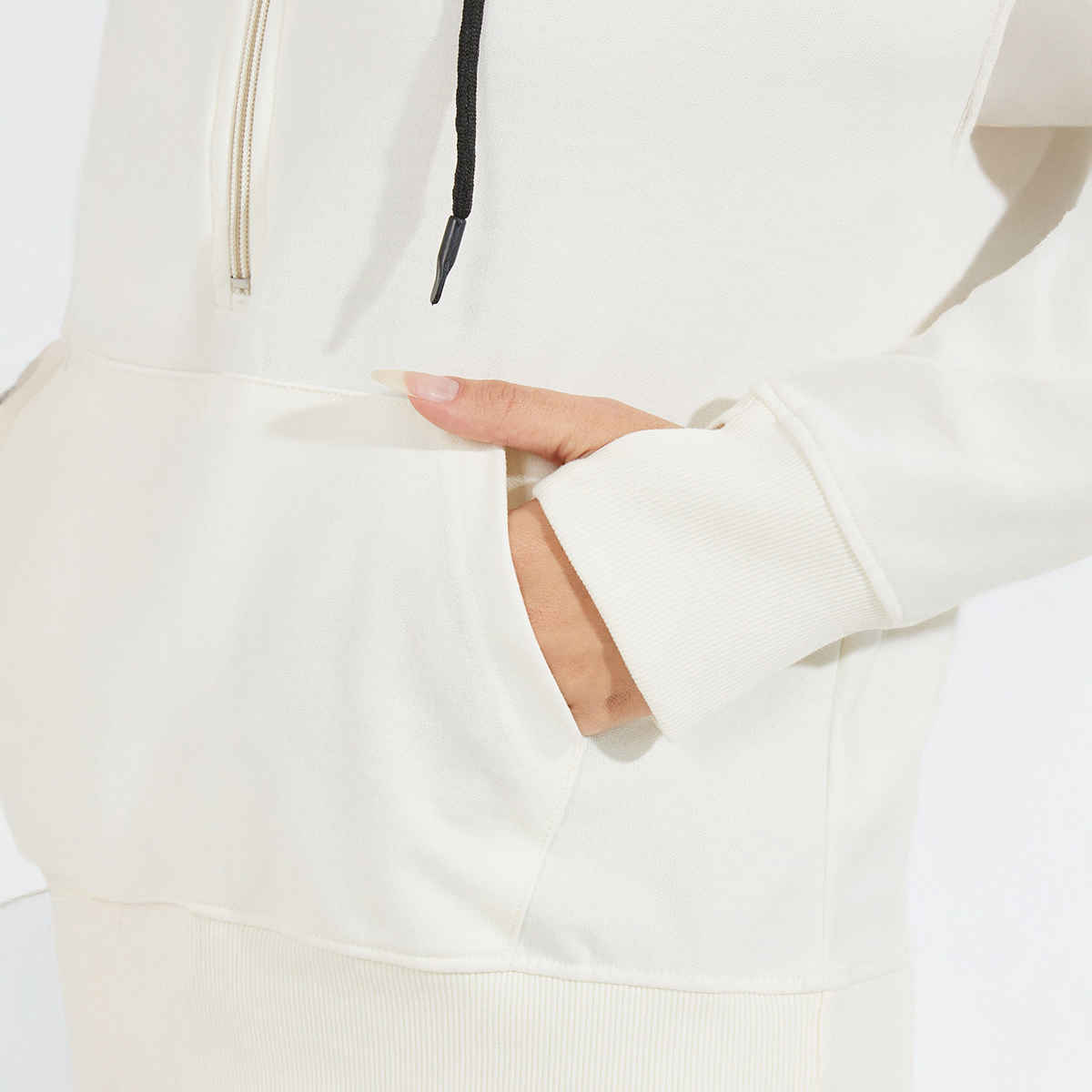 Styli Women's Regular Length Regular Fit- Half Zipper Sweatshirt Hoodie | Off White - L