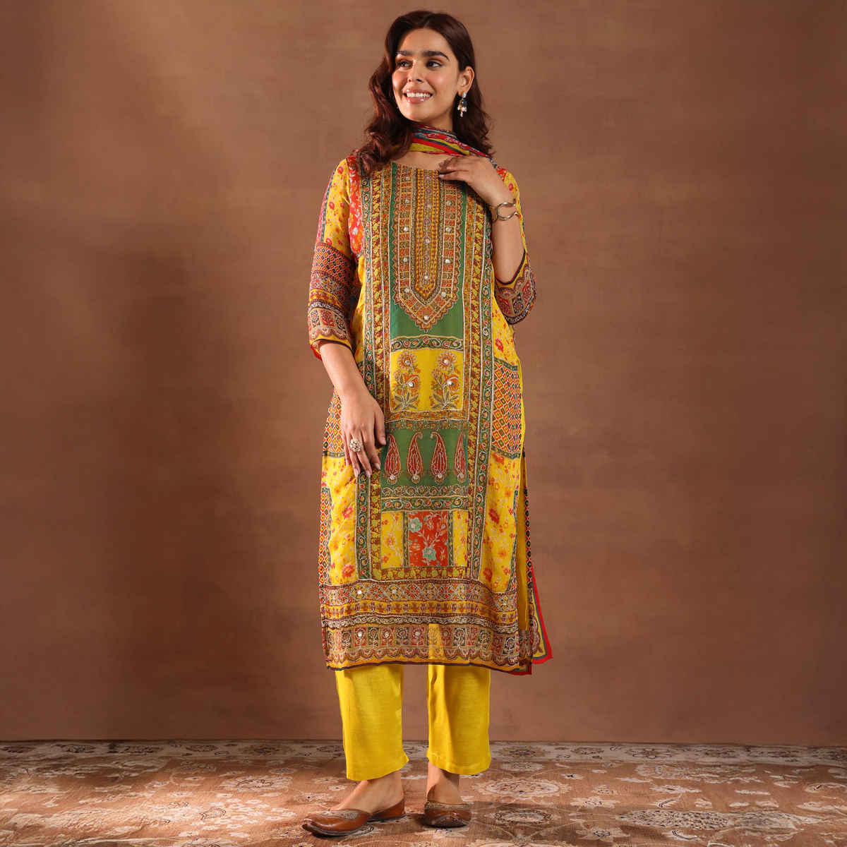 Libas Printed Silk Blend Straight Suit With Dupatta | 49333R | Multi - XL