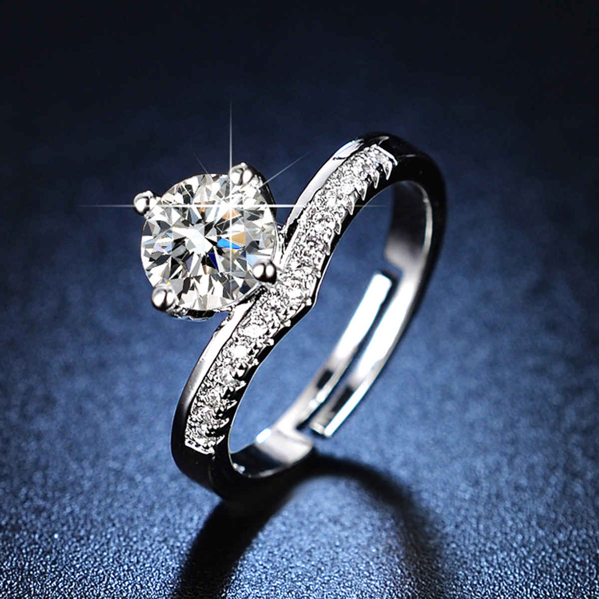 Label She Silver Plated AD Solitaire Adjustable Ring | LS-RNG-5205