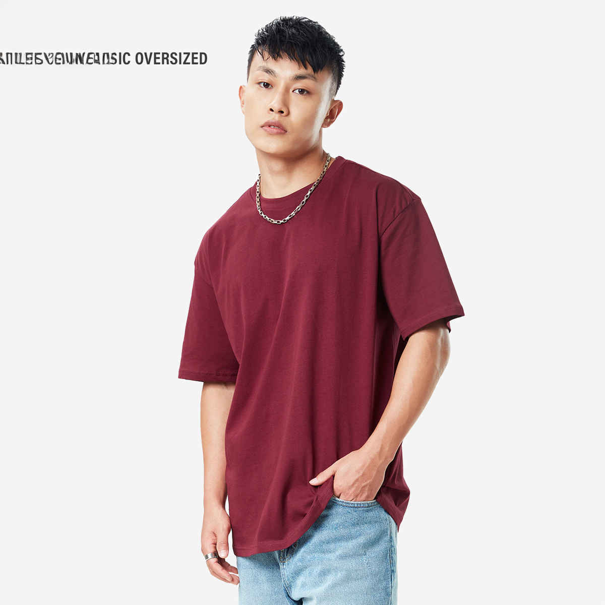 The Souled Store Solids- Maroon Oversized T-Shirts, Burgundy, 2XL
