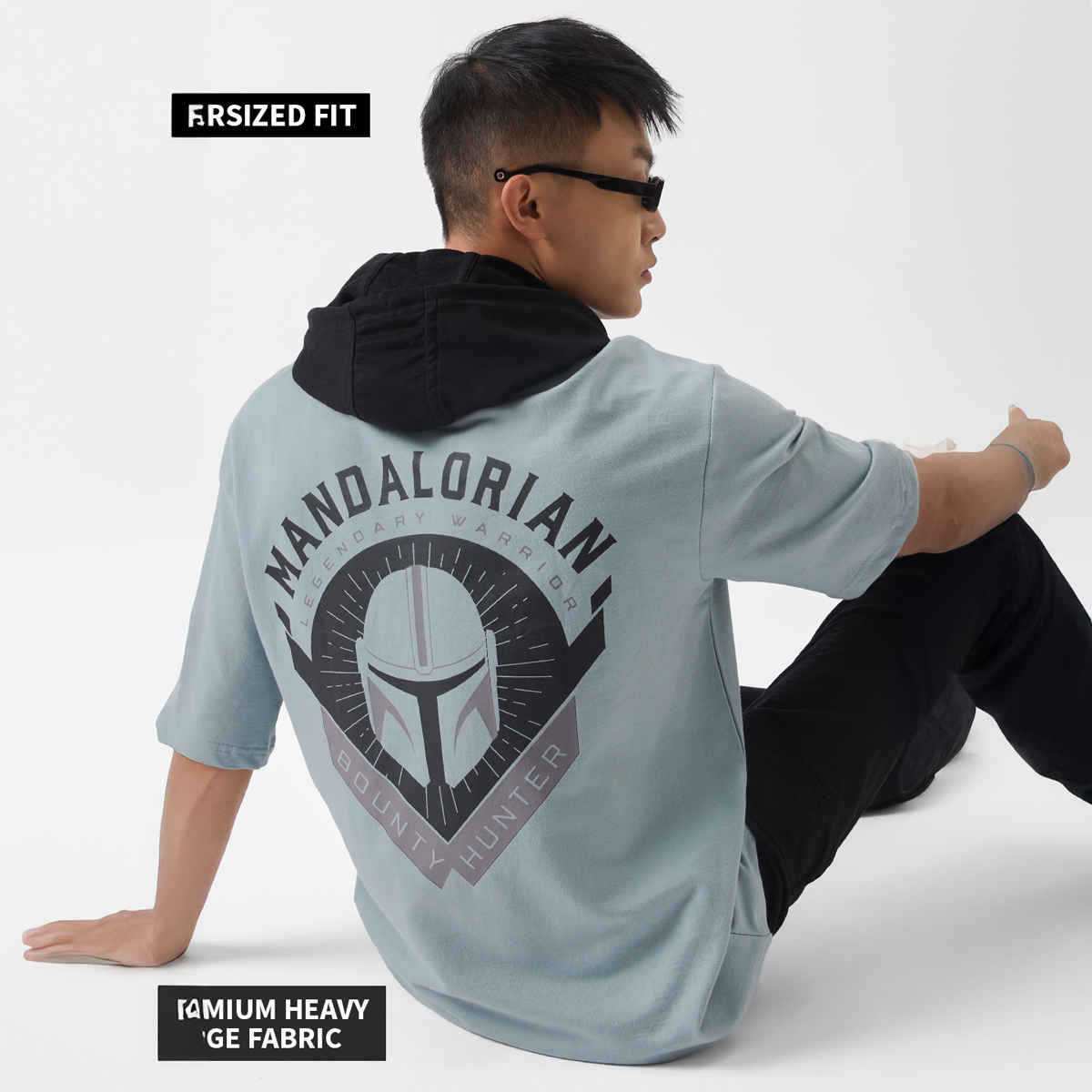 The Souled Store Men's Oversized Star Wars- The Mandalorian Hooded T-shirts | Grey | M