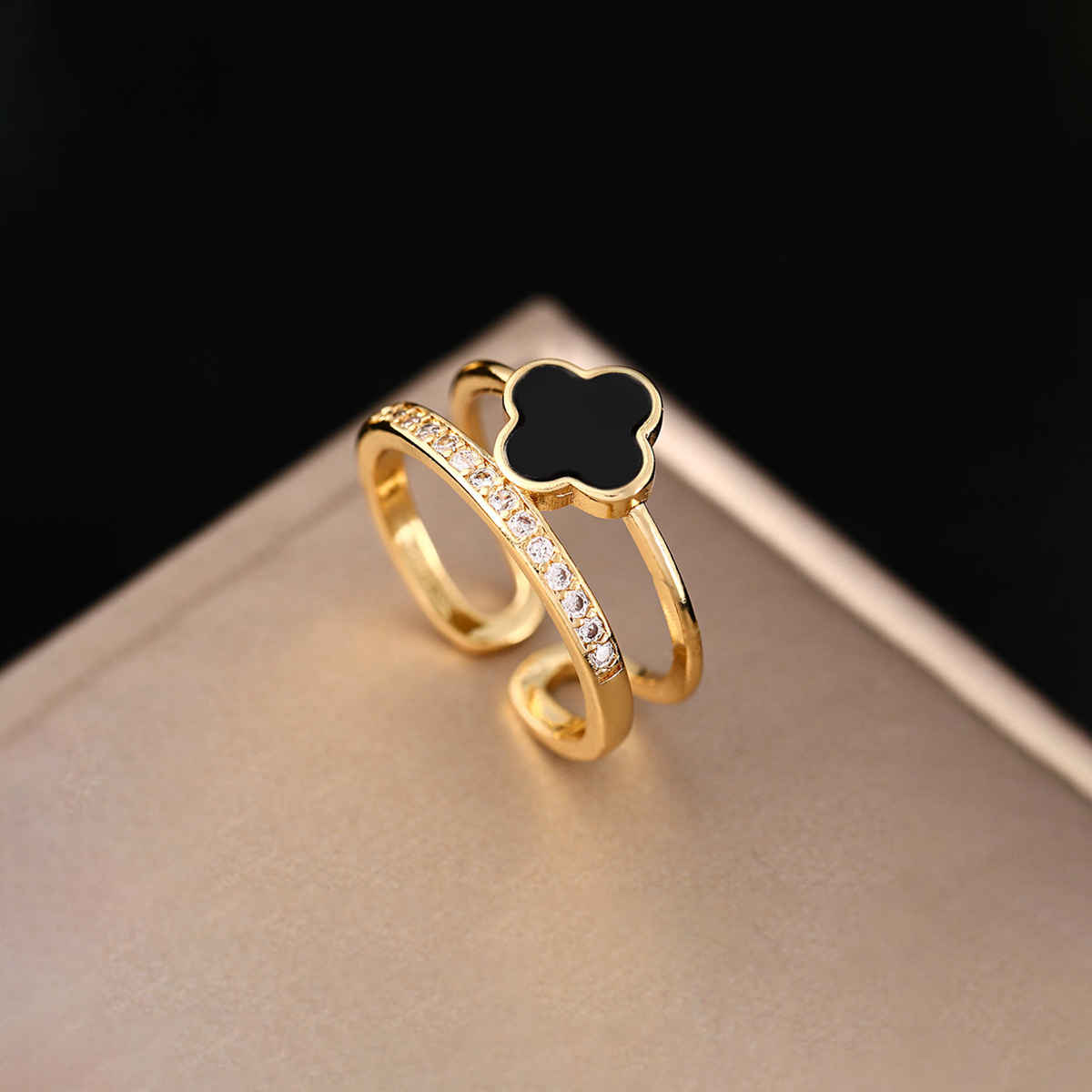 Label She Gold Plated Stainless Steel Clover Adjustable Ring | LS-RNG-72167