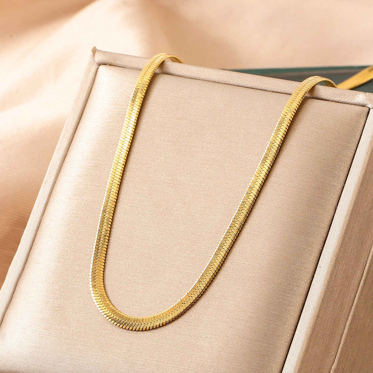 LabelShe Gold Plated Stainless Steel Flat Snake Chain Necklace | LS-NCK-67042