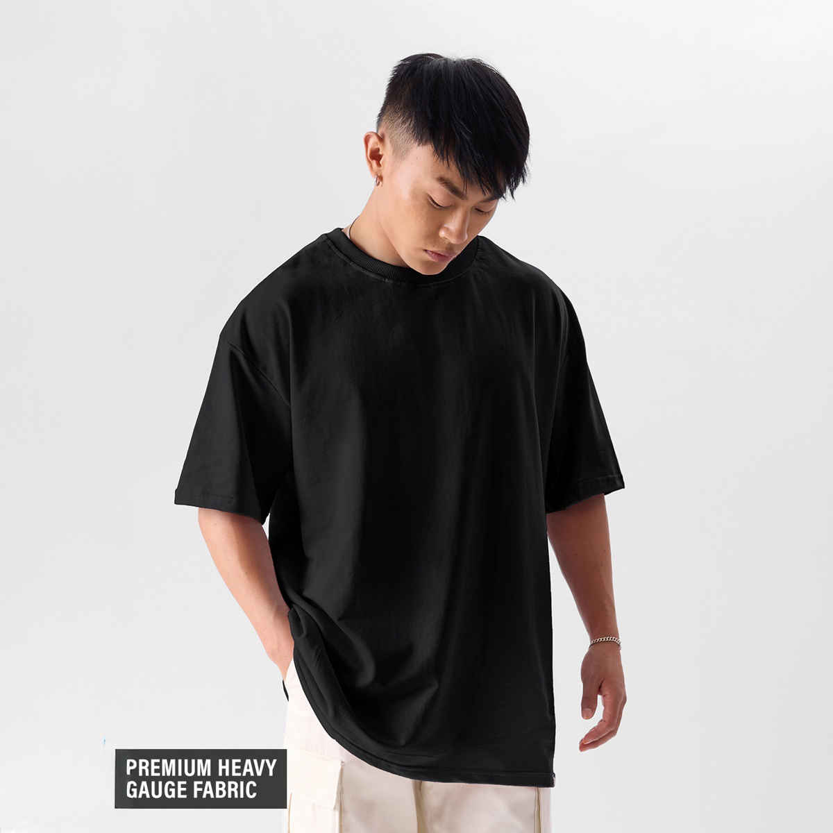 The Souled Store Men's Solids Oversized T-shirt | Black - L
