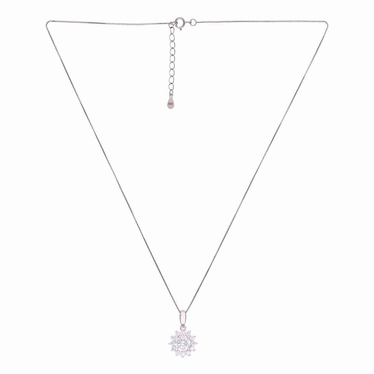 Kai Jewel Silver Floral Solitaire Pendant with Chain