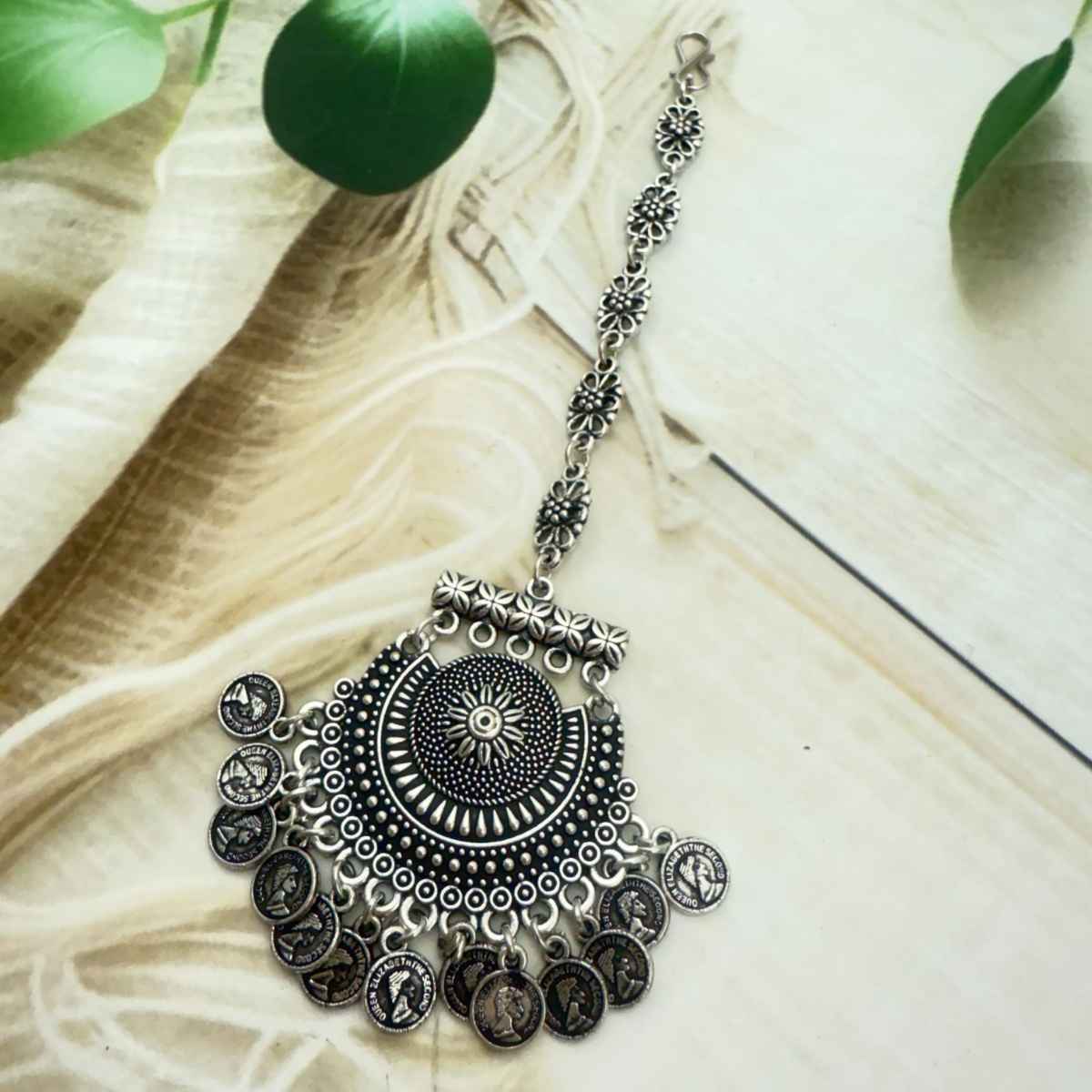 The Opal Factory | Oxidised Jewelry | Large Coin Teeka | Silver