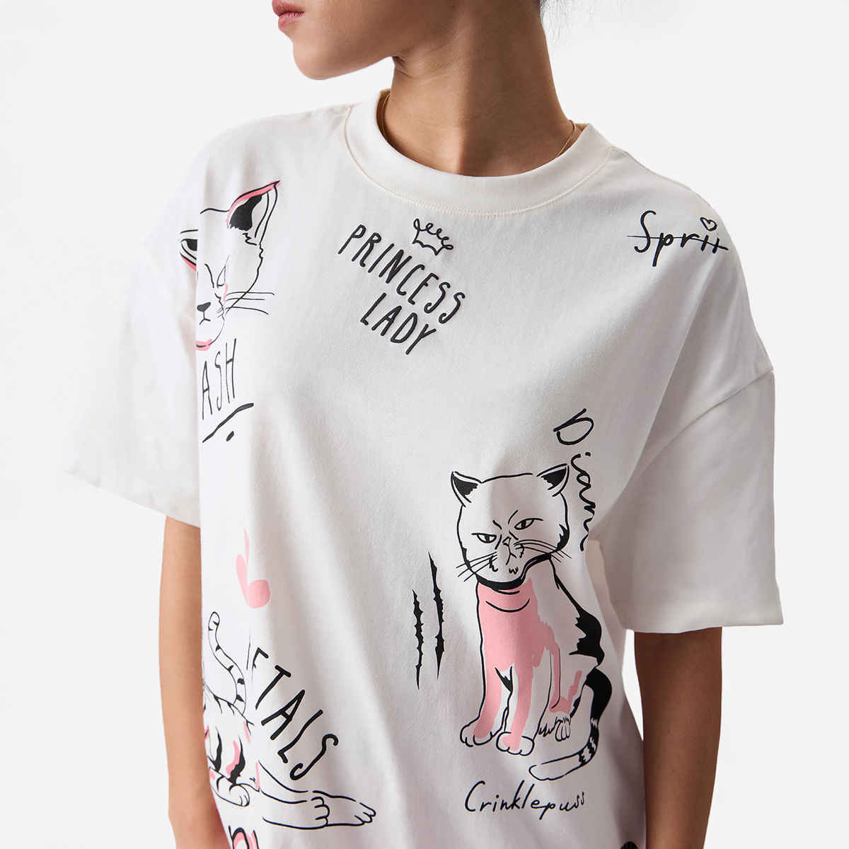The Souled Store Women's The Office Angela's Cats Oversized T-shirt | White - XL