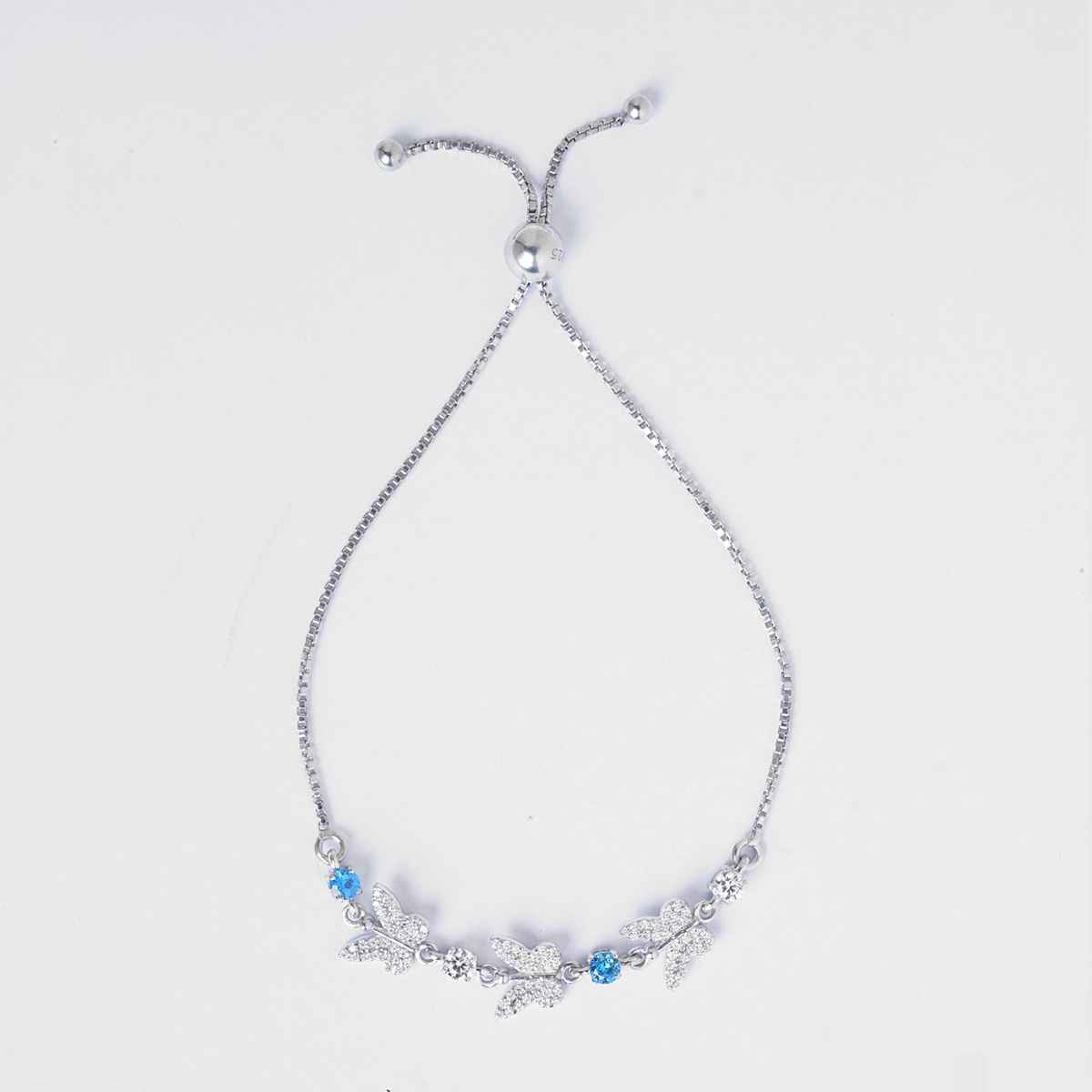 Clara 925 Pure Silver Blue Butterfly Hand Bracelet | Adjustable | Anti Tarnish | Swiss Zirconia