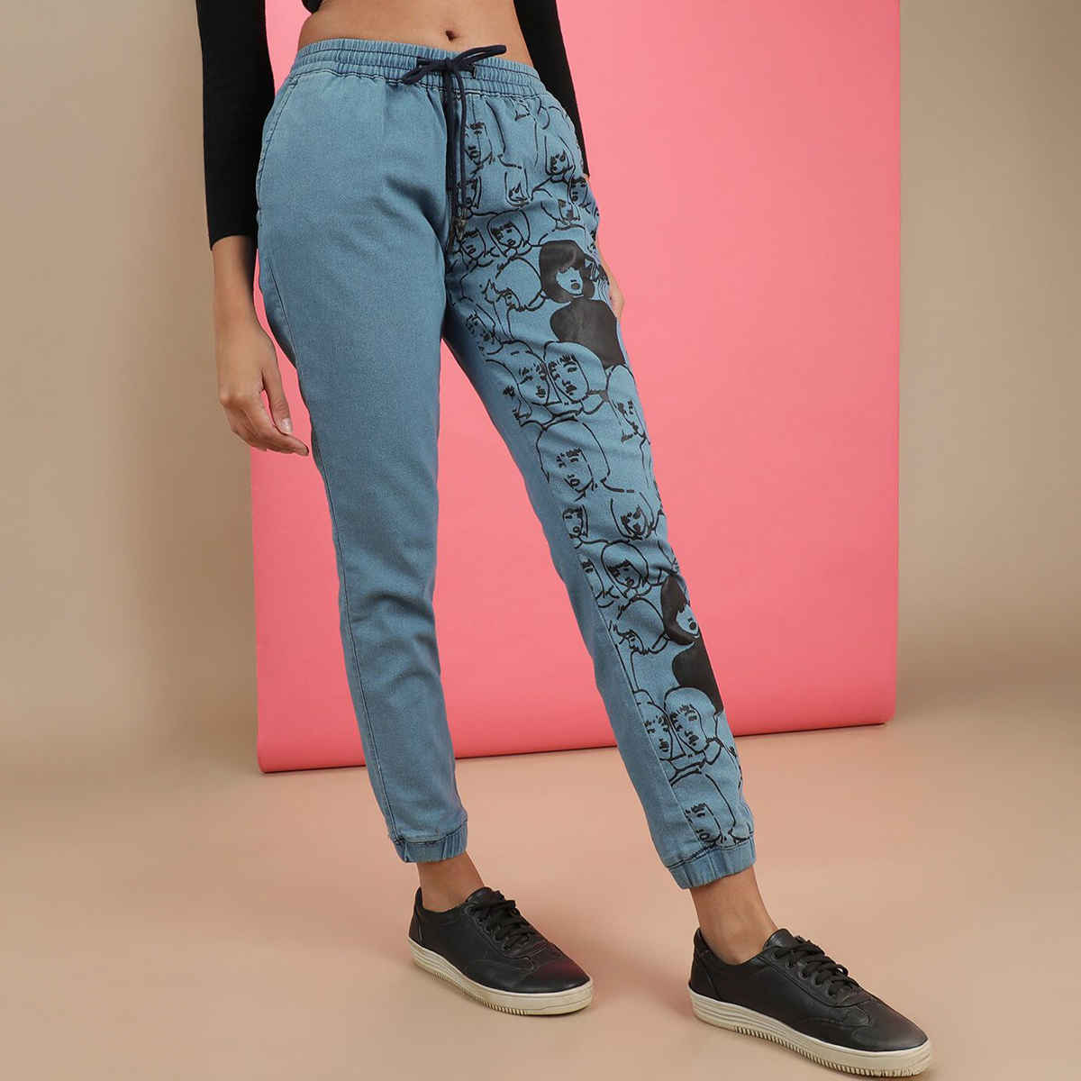Freehand Women Casual Regular Light Blue Printed Denim Jogger 28 | 1221-Dnmjog-142