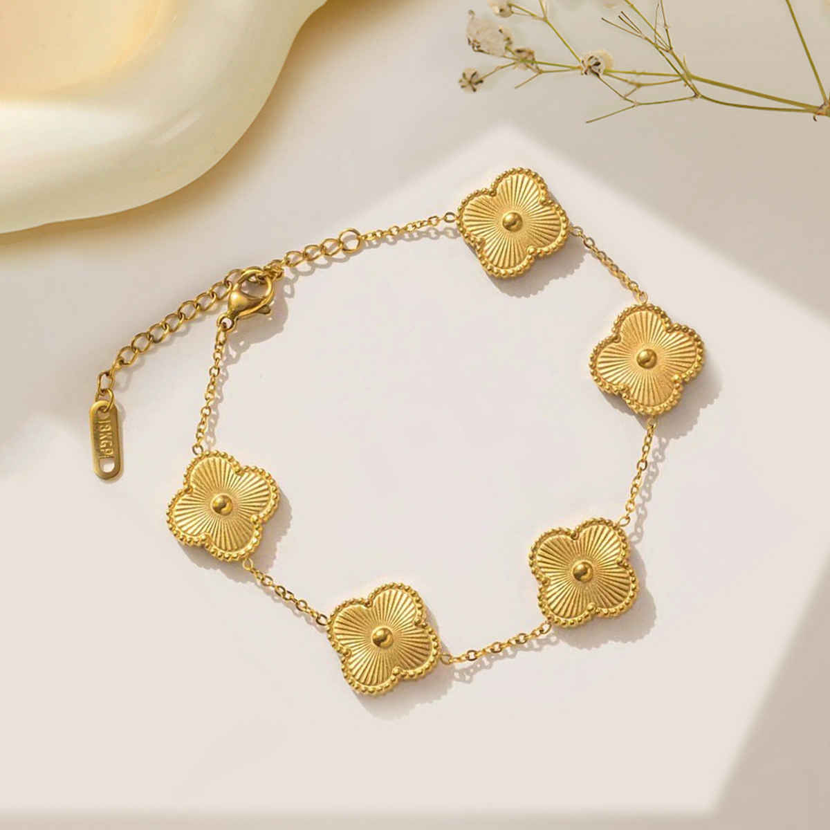 LabelShe Stainless Steel Gold Plated Golden Clover Bracelet | LS-BNG-16171