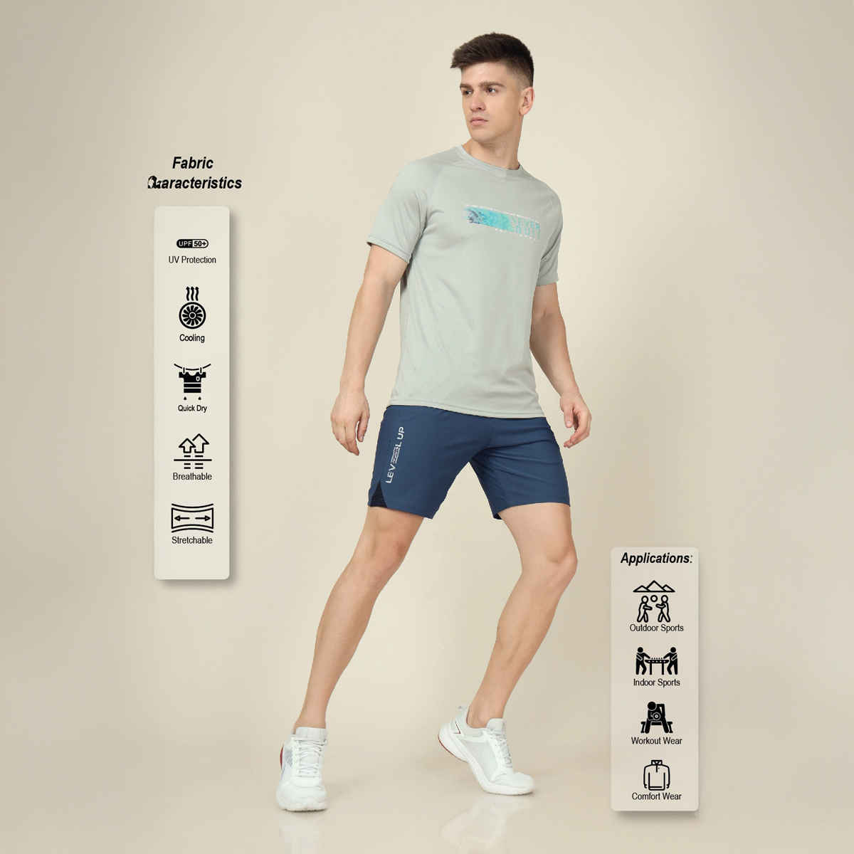 Technosport Men Poly Solid Slim Fit Sports Shorts with ELASTO LITE | Light Navy | XL