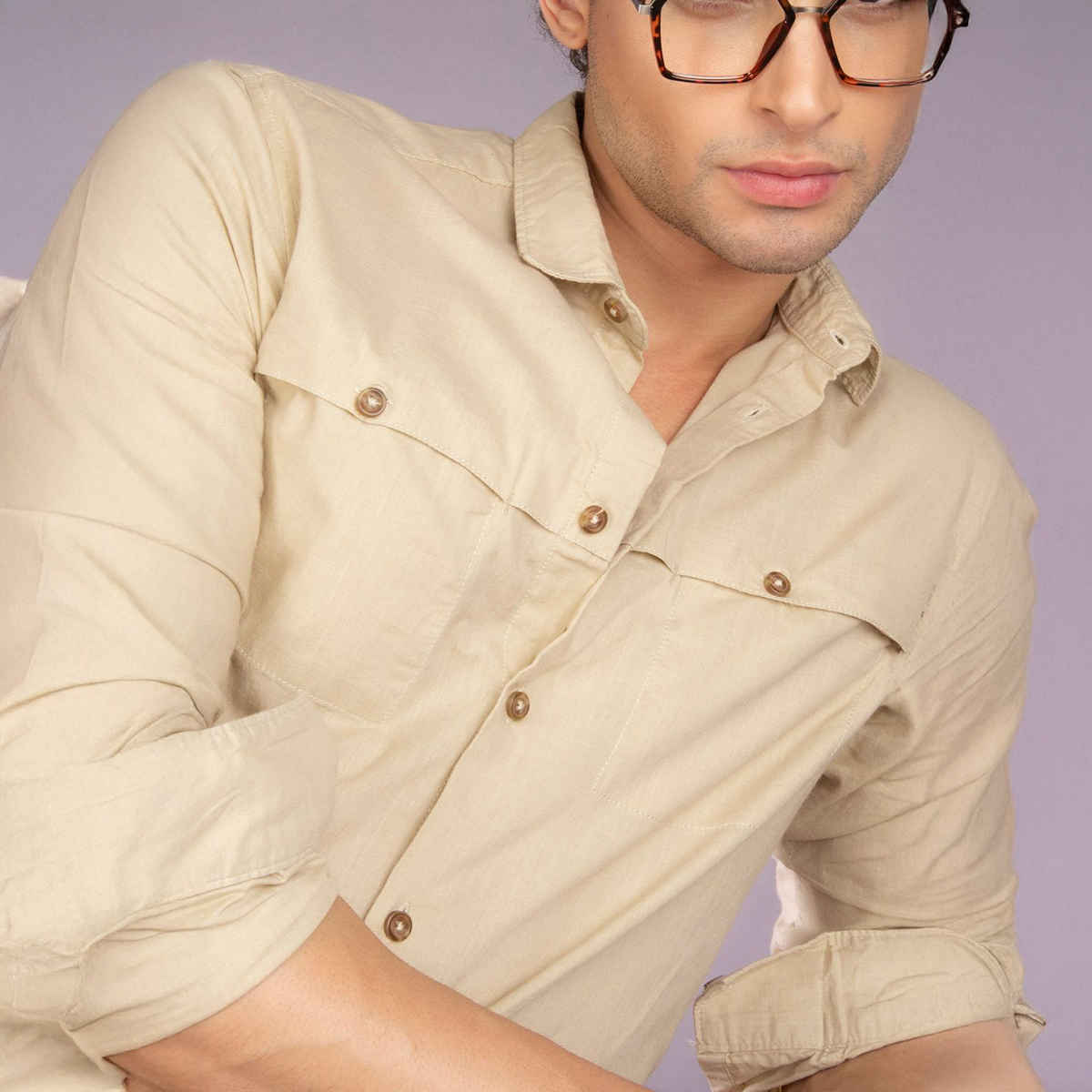 The Indian Garage Co Men's Slim Fit Solid Casual Shirt | Beige - XL