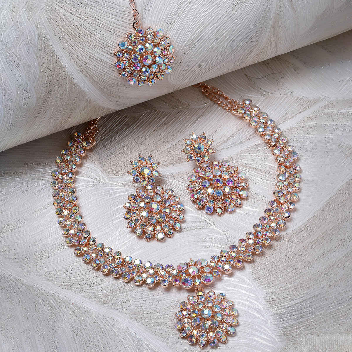 Sukkhi Delightly Gold Plated Rose Gold Stone Studded Choker Necklace Set