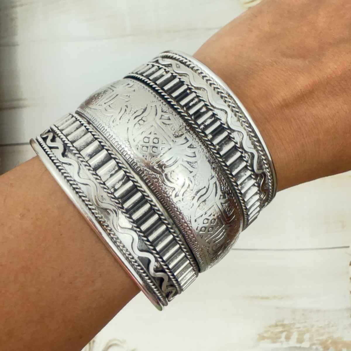 The Opal Factory | Oxidised Jewelry | Cuff Bracelet Flexi Size | Silver