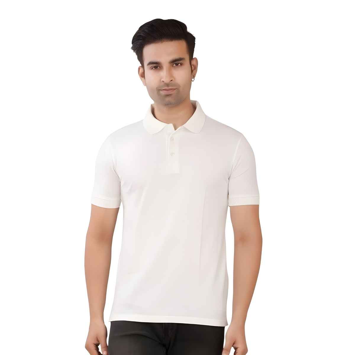 EQL Men's Cotton Solid Lightweight & Breathable Polo T-shirt | White - S