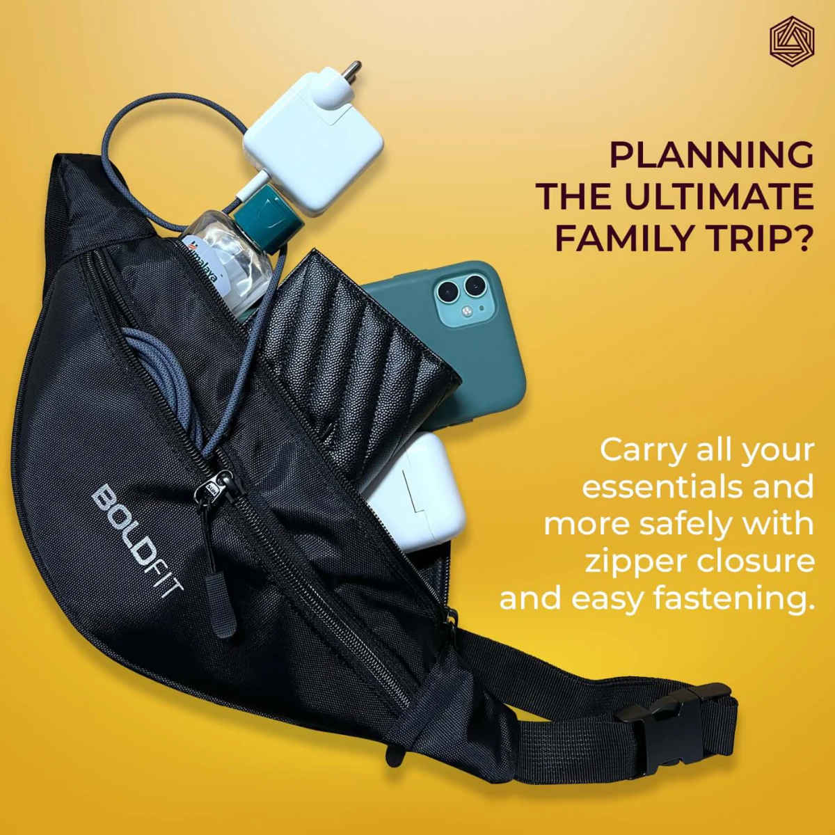 Boldfit Unisex Waist Bag Polyester Adjustable Strap | Black