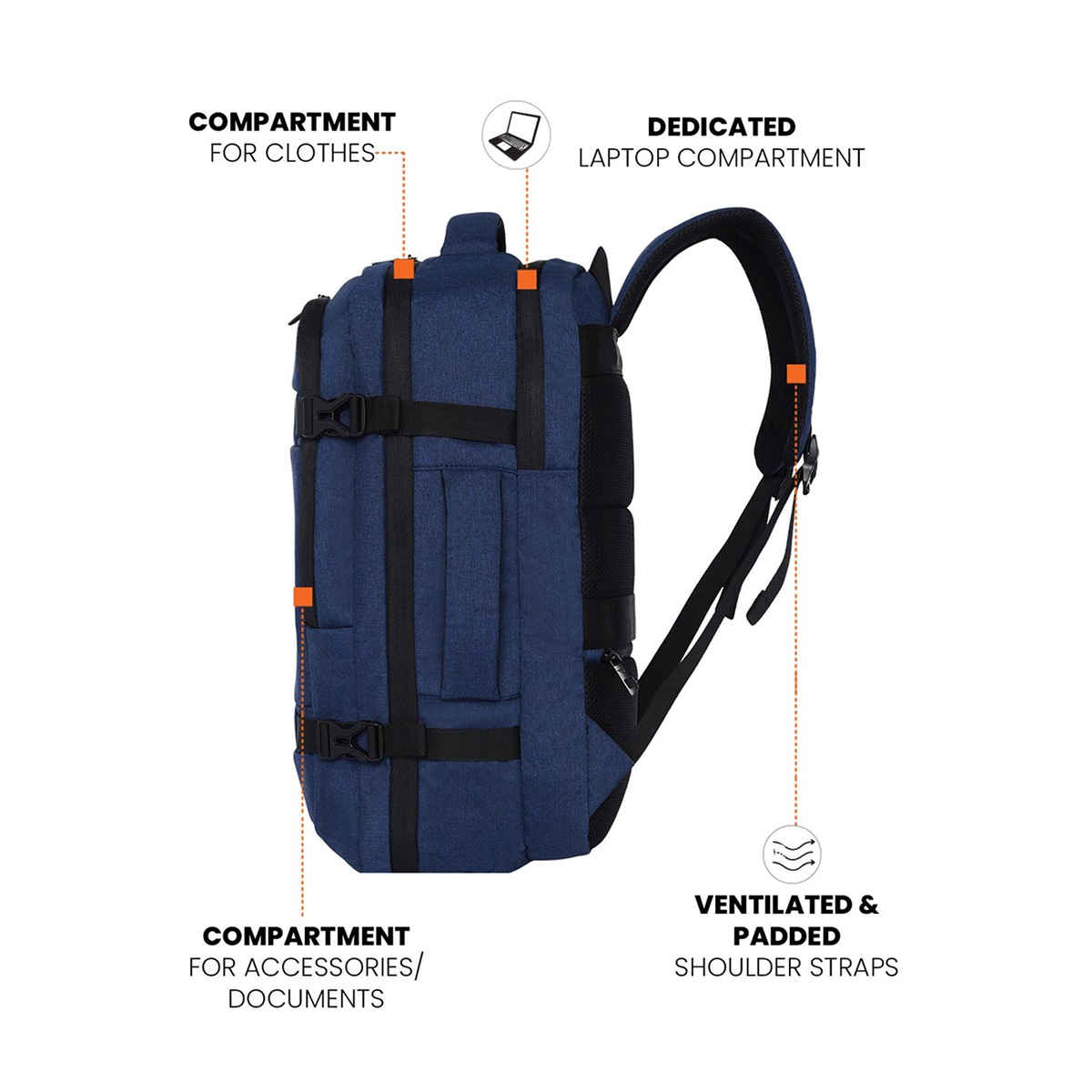 Fur Jaden Navy 36 L Weekender Travel Laptop Backpack | 15.6 inch Padded Laptop Sleeve