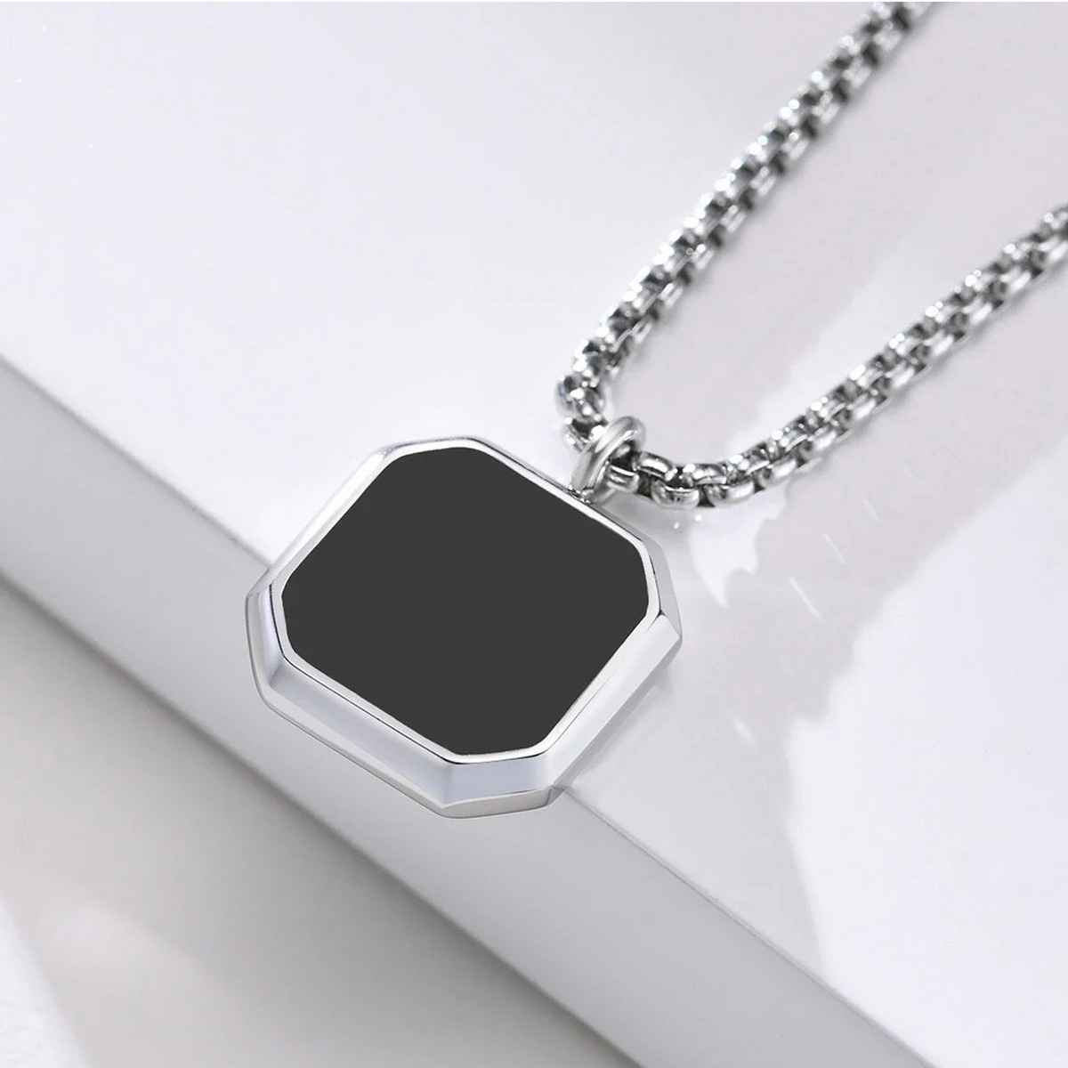 Fashion Frill Men Square Shaped Pendant Chain Silver Onesize