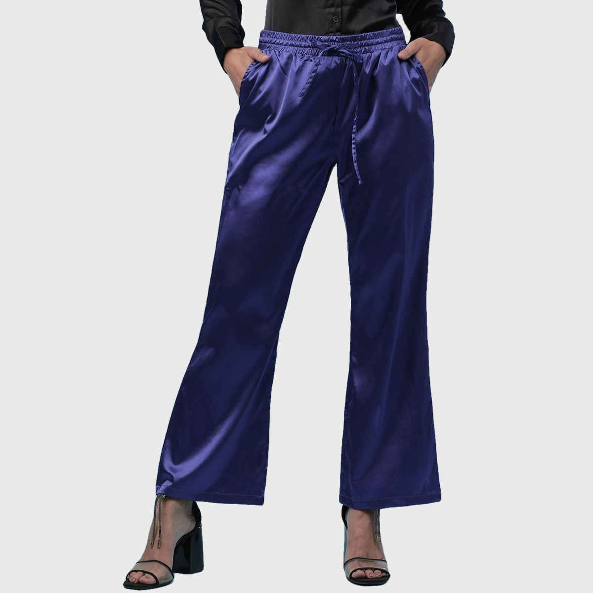 Freehand Women's Casual Flared Pants - Royal Blue | Solid | Regular Fit | 34