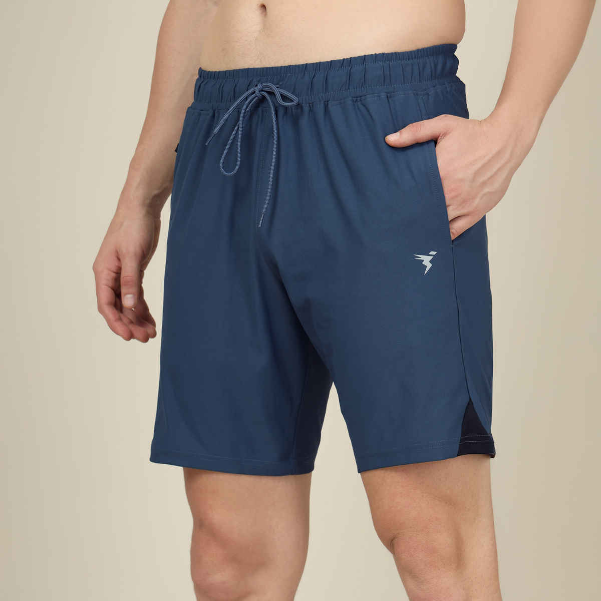 Technosport Men Poly Solid Slim Fit Sports Shorts with ELASTO LITE | Light Navy | XL