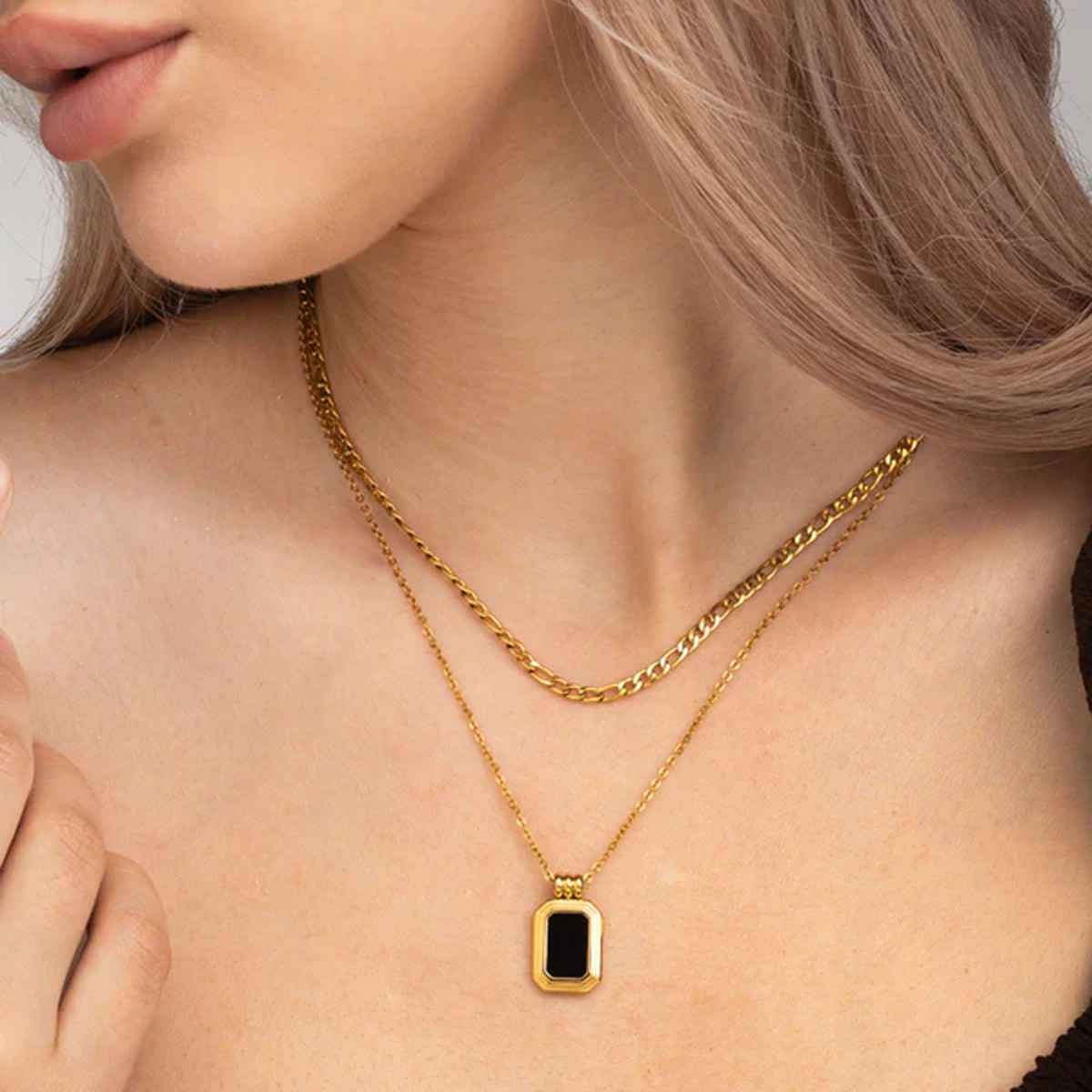 Palmonas Black Onyx Two Layer Necklace for Women | Waterproof and Anti-Tarnish