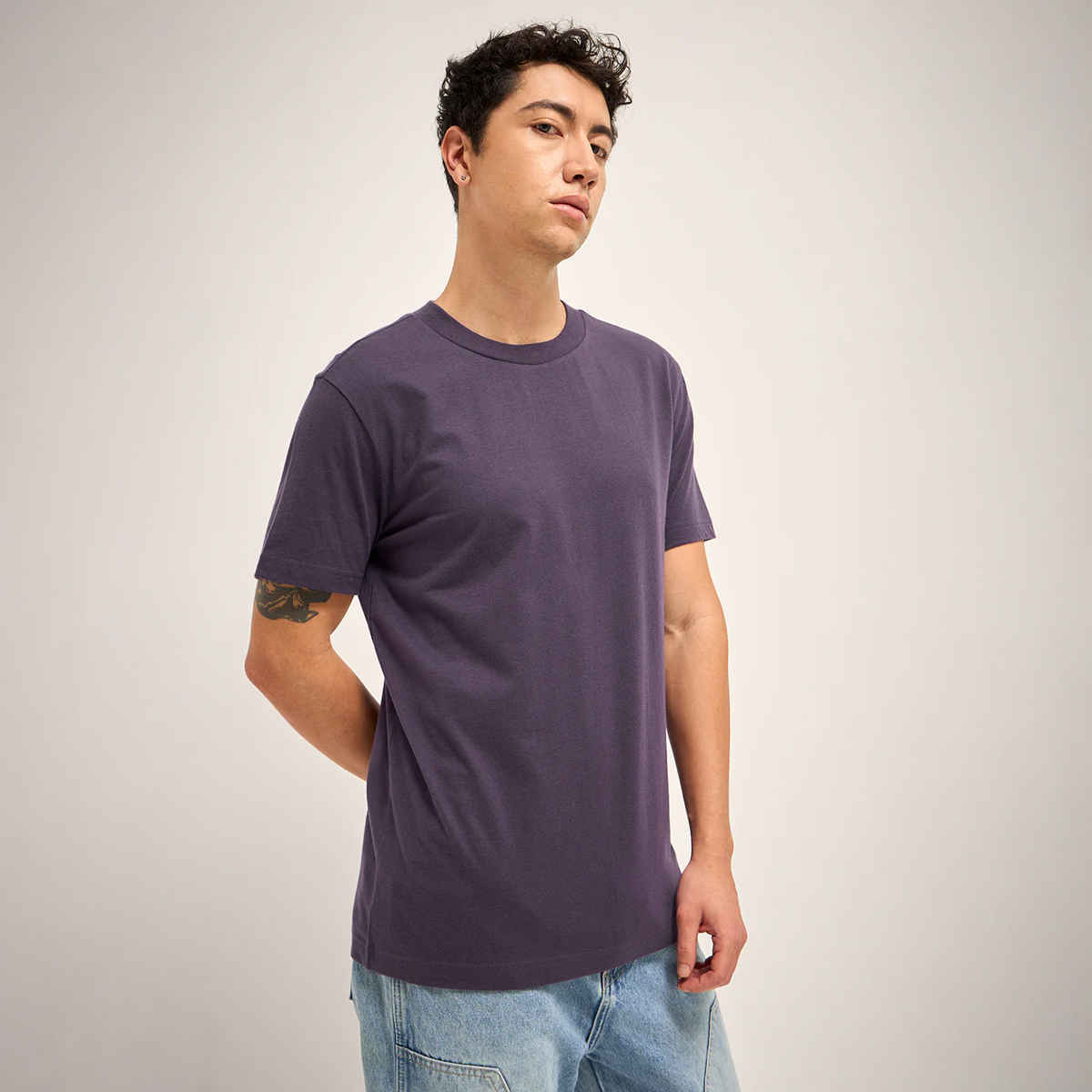 The Bear House Men Relax Fit Solid T-shirt - Thames | Purple | XXL