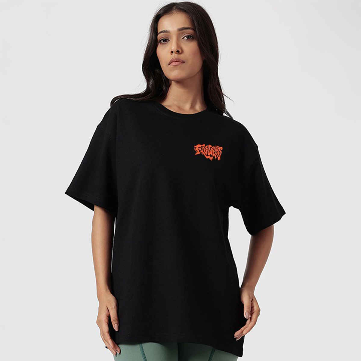 De Tees Women's Oversize Flower T-shirt | Black - M